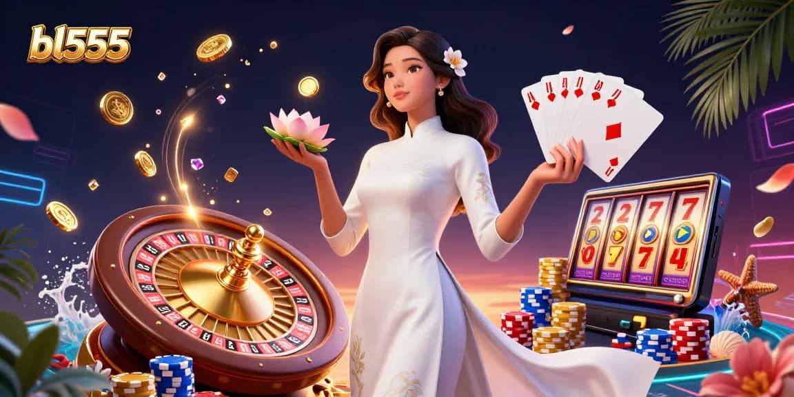 Experience bl555's thrilling casino action with elegant gaming elements in a vibrant digital illustration.
