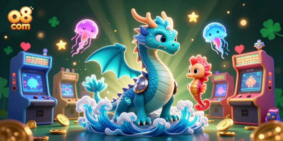 Experience thrilling gaming adventures at o8 com with a vibrant underwater scene featuring a dragon and interactive game elements.