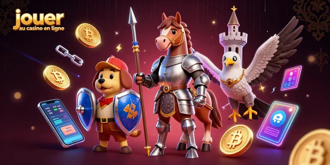 jouer au casino en ligne avec des personnages de chevaliers et des pièces de crypto-monnaie scintillantes