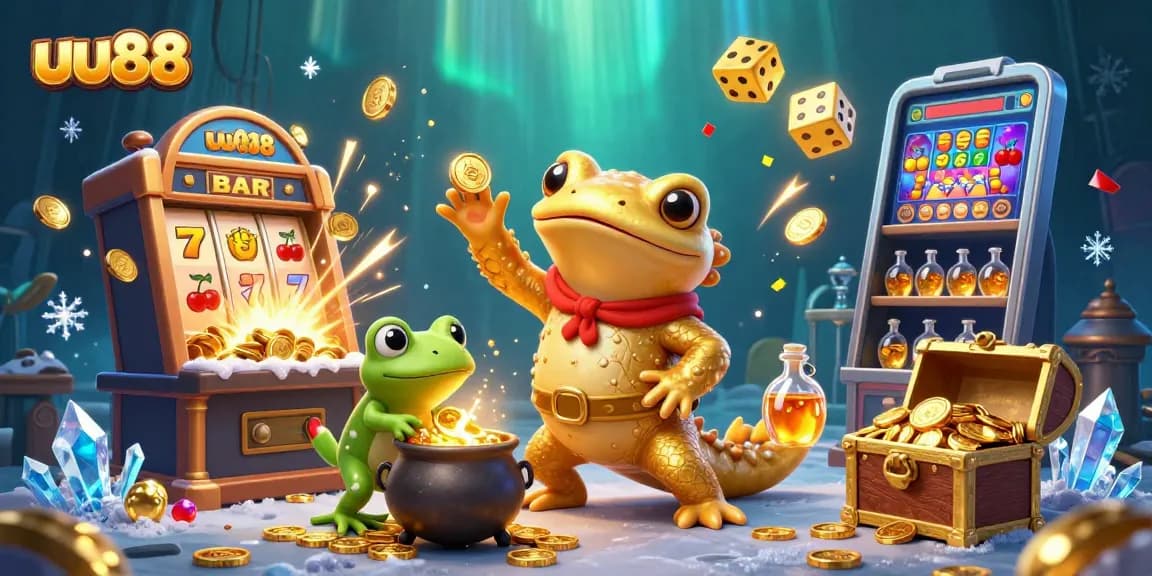 Experience the excitement of uu88's golden opportunities with vibrant casino elements and animated characters.
