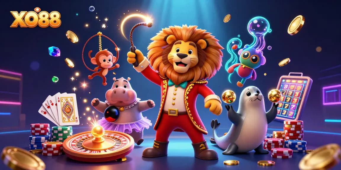 Experience the thrill of XO88 casino games with vibrant characters and sparkling jewels.