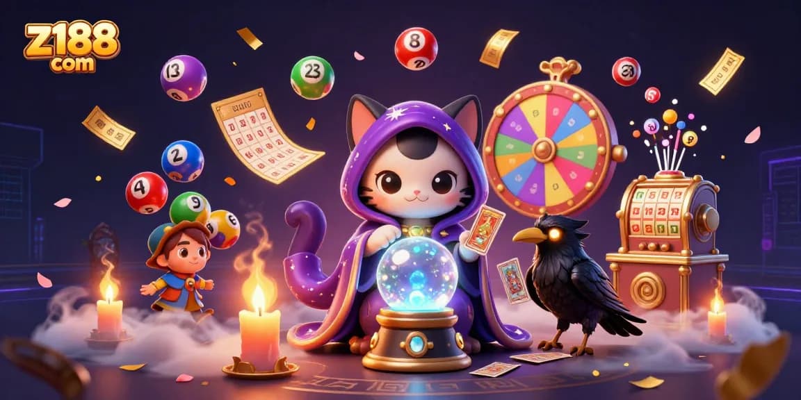 Engage with z188 com's thrilling lottery and gaming experience featuring colorful elements and mystical characters.