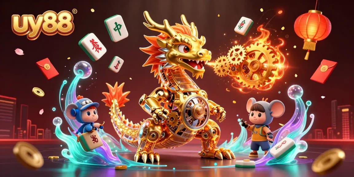 Experience ultimate gaming excitement at uy88 with a golden dragon and enchanting casino elements.