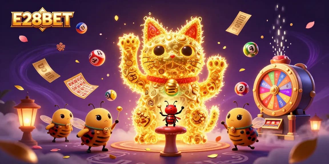 E28BET brings players thrilling casino experiences with a vibrant lucky cat and lottery action