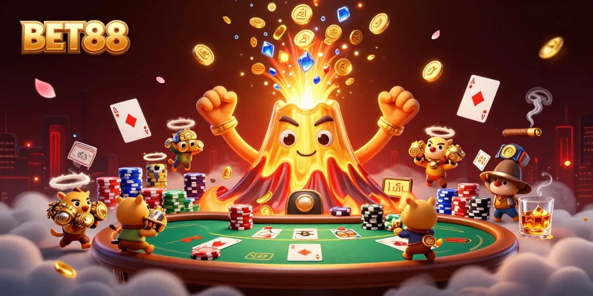 Claim your winnings at BET88, featuring a vibrant casino scene full of treasures.