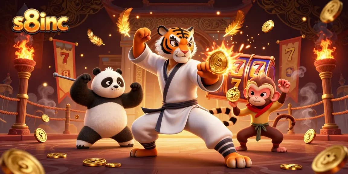 Experience exhilarating gameplay at s8inc with a kung fu tiger and panda as they celebrate with golden jackpot rewards.