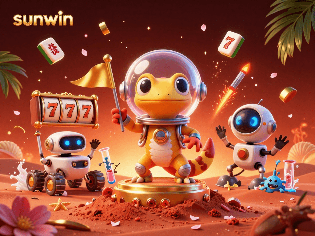 Experience the thrill of sunwin as a Martian gecko explores a lavish golden casino on Mars.