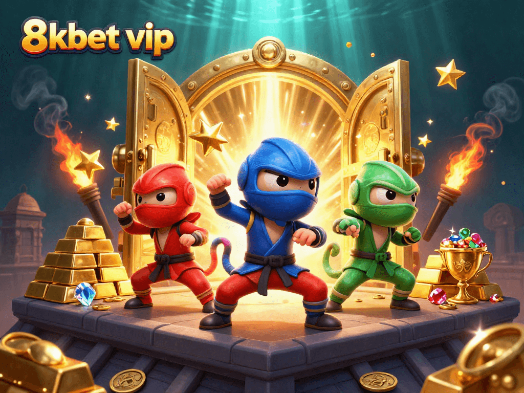 Engage with thrilling 8kbet vip action as ninja chameleons defend treasure in an ultra-detailed casino scene.