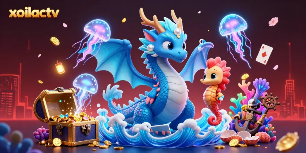 Experience the thrill of live betting with xoilactv's vibrant dragon and knight illustration.