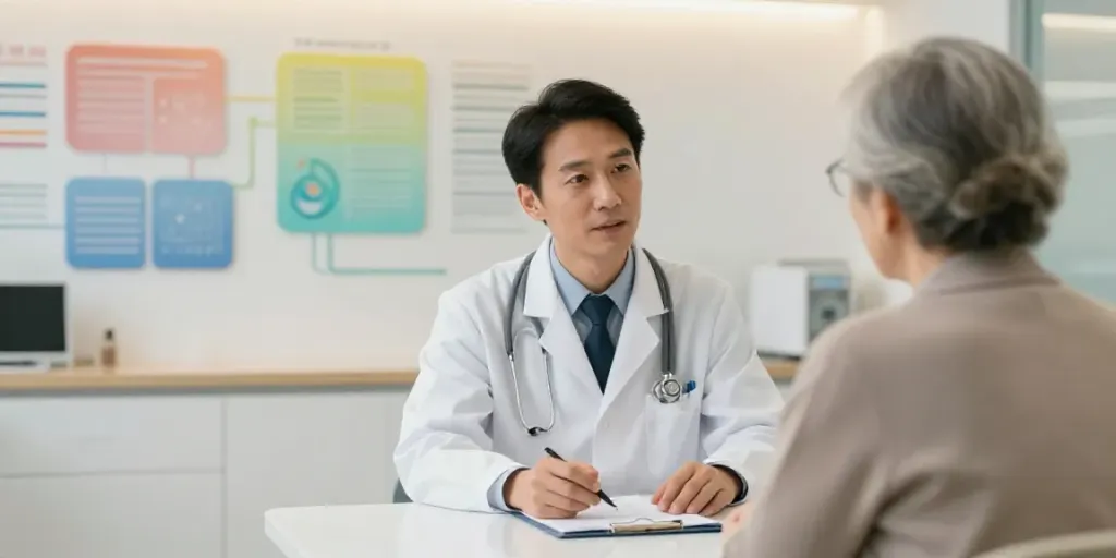 Medische consultatie over Ozempic Kopen in een moderne gezondheidskliniek met arts en patiënt.