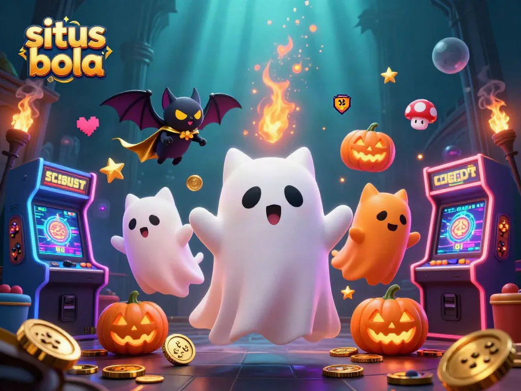 Situs bola offering exciting visual experience with a ghost cat in a haunted casino setting.