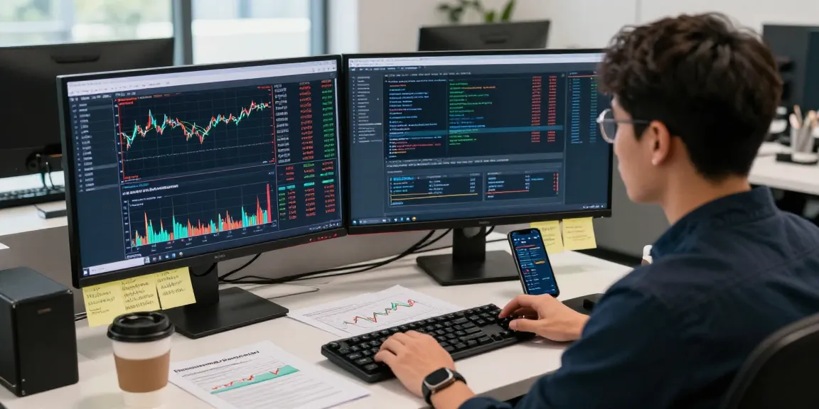 TSE stock exchange data feed displayed on sleek dual monitors in a modern trading workspace, highlighting real-time market analysis.