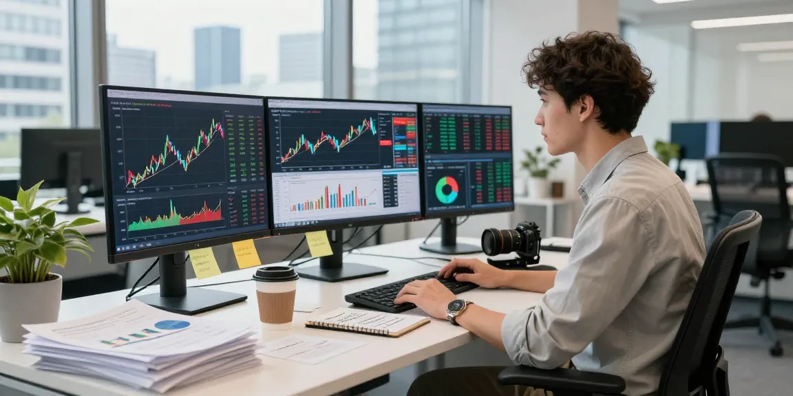 实时分析法兰克福交易所数据源的金融分析师在现代办公室中专注工作