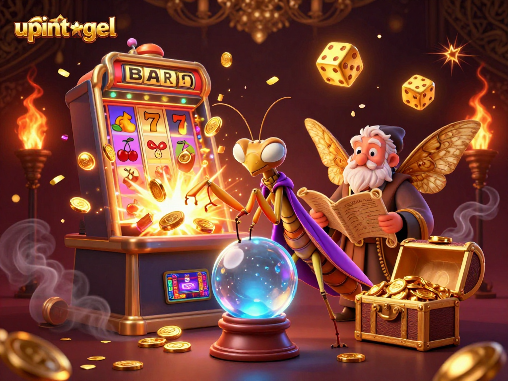 Menggali keberuntungan di upintogel dengan slot mesin yang menang besar, koin berceceran dan efek pesta.