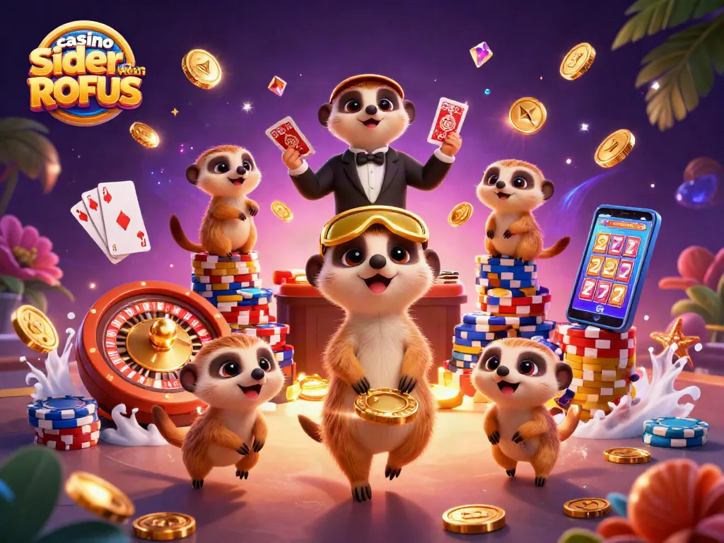 Cascade of excitement with casino sider uden ROFUS as meerkats manage a vibrant gambling scene.