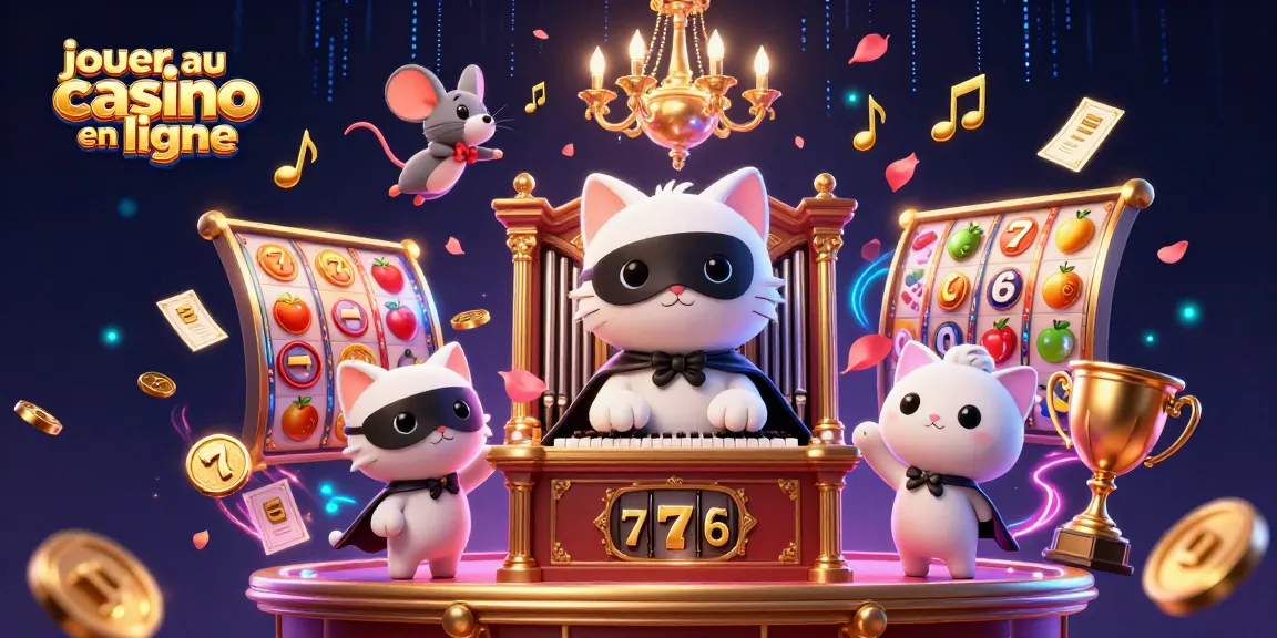 Jouer au casino en ligne avec une illustration captivante de jeux de machines à sous et des personnages dynamiques.