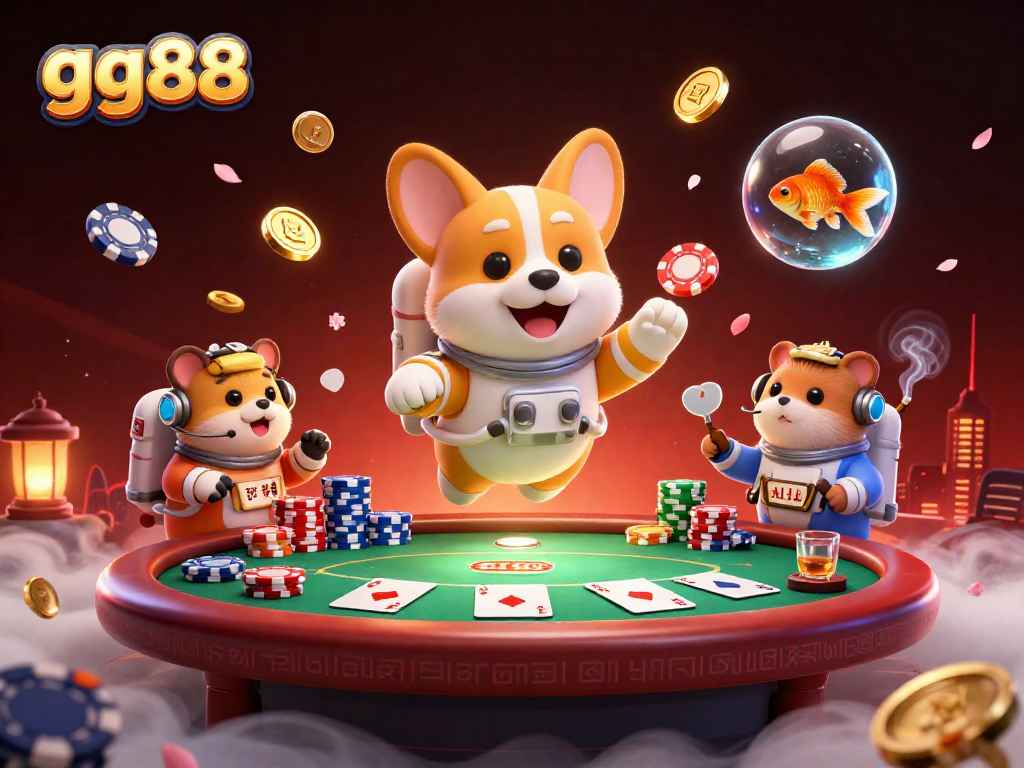 Interact with thrilling casino games at gg88, featuring vibrant poker action and unique characters.