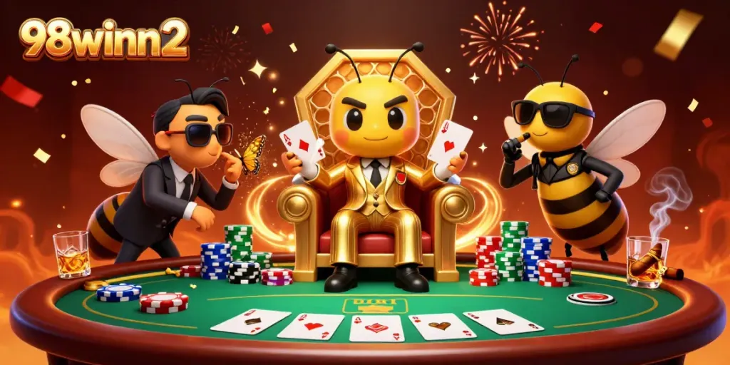 Engage with 98winn2's thrilling gaming world surrounded by vibrant casino elements.