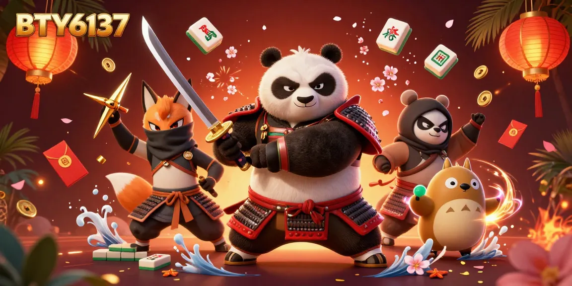 BTY6137 captures the action of a samurai panda and ninja fox, showcasing their gambling adventure.