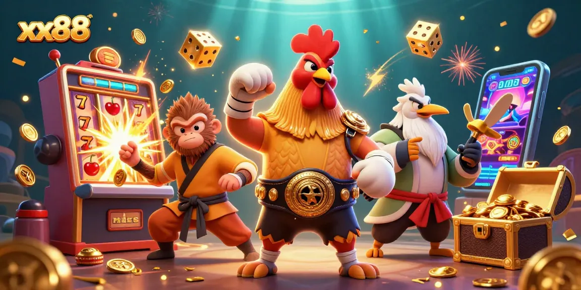 Experience thrilling jackpots at xx88 with a vibrant illustration showcasing casino excitement.