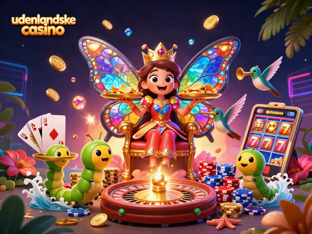 Experience the excitement at udenlandske casino with colorful characters, spinning wheels, and vibrant game elements.