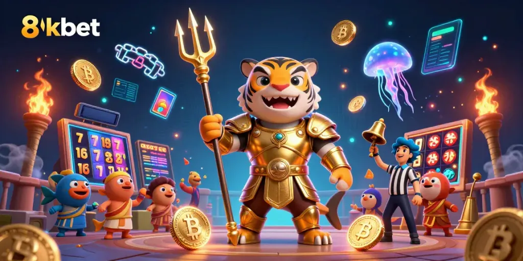 Experience the excitement of 8xbet with a vibrant underwater casino scene featuring dynamic characters and gaming elements.