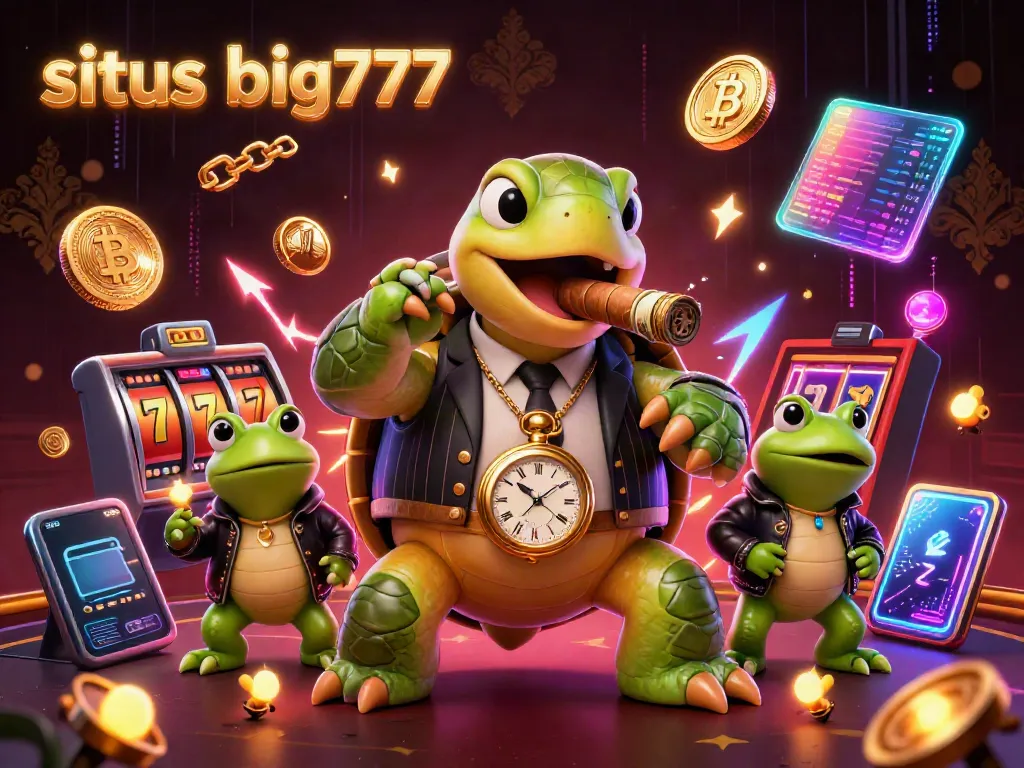 Engage with the exciting world of situs big777 as a cartoon turtle mobster and frog enforcers celebrate casino wins.