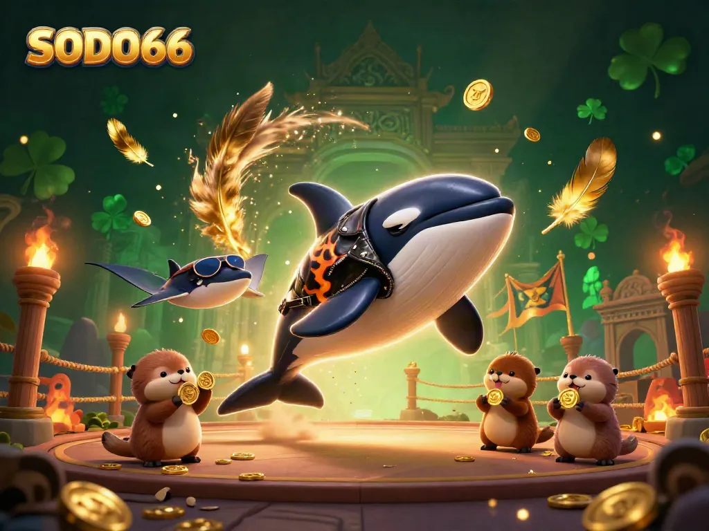 Experience thrilling gameplay with SODO66 featuring an orca, stingray, and otters celebrating wins.