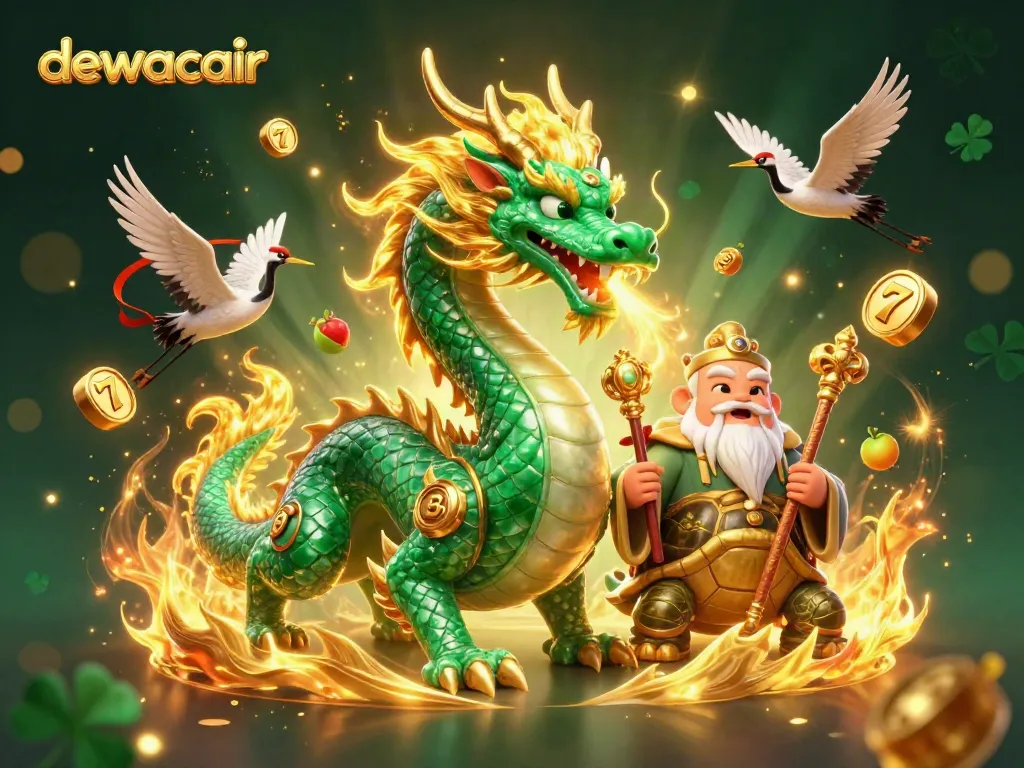 Engage with dewacair's thrilling slot adventures featuring a majestic jade dragon and lucky symbols.
