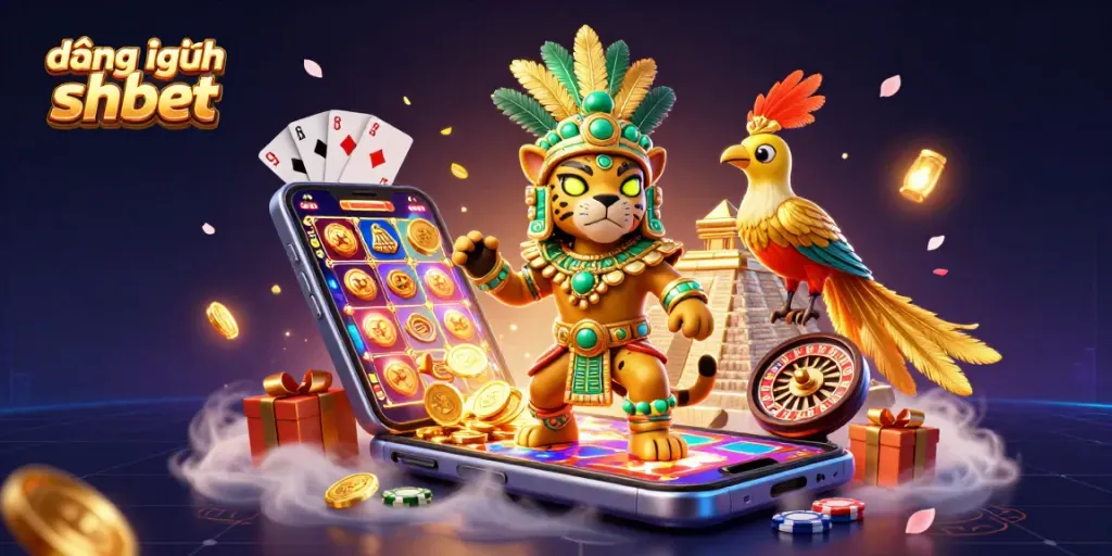Experience smooth đăng nhập shbet with vibrant casino elements in this colorful 3D illustration.