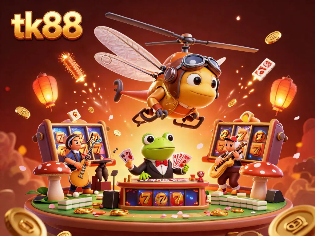 Experience thrilling gameplay at tk88 in a vibrant lily pad casino scene with colorful slot reels.