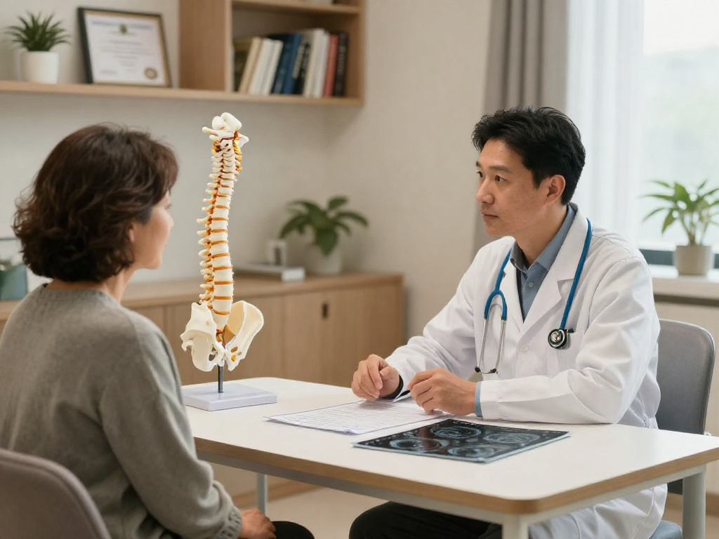 Boyun fıtığı ameliyatı consultation with a surgeon, highlighting patient care.