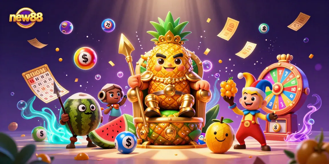 Experience the excitement of new88 with vibrant characters and dynamic casino elements in this colorful illustration.