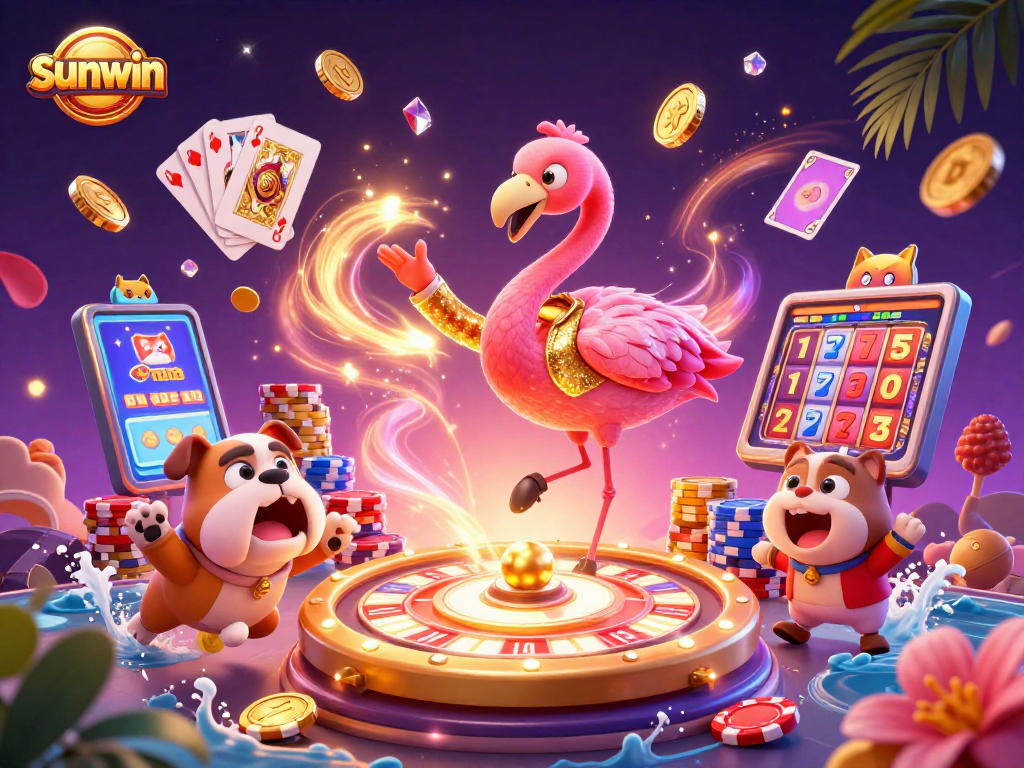 Play exciting games at sunwin as a bulldog celebrates amid prizes and rich casino elements.