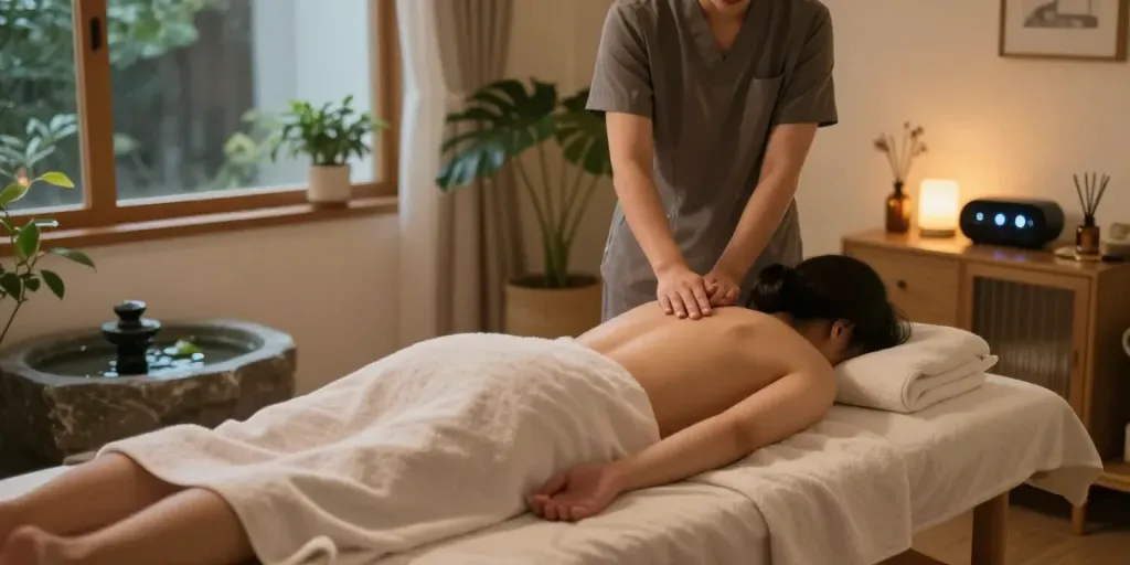 Experience a peaceful 노원출장마사지 in a tranquil home setting with ambiance.