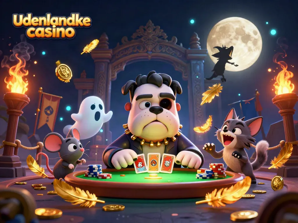 Engage in udenlandske casino with a unique scene of a monster dealer, ghost mouse, and werewolf kitten.