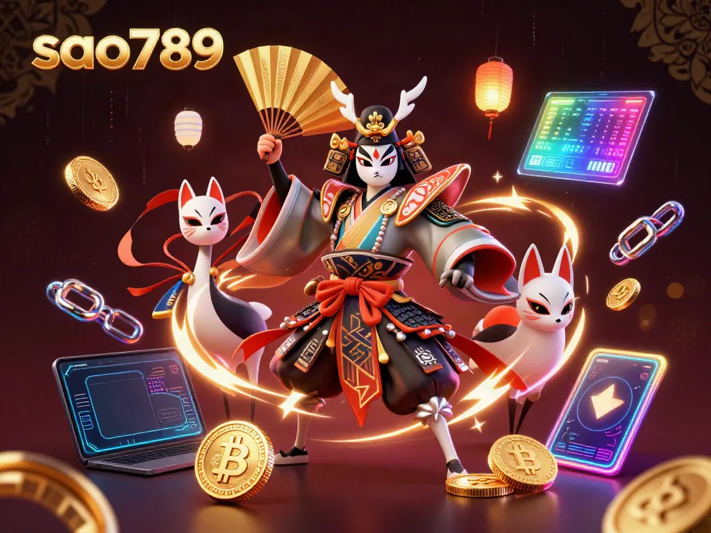 Experience the vibrant world of sao789 with engaging characters and glowing crypto elements in a casino setting.