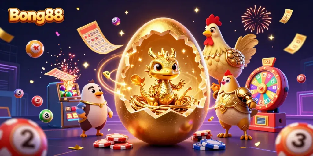 Experience Bong88's vibrant casino world with golden dragon and dynamic gaming elements.