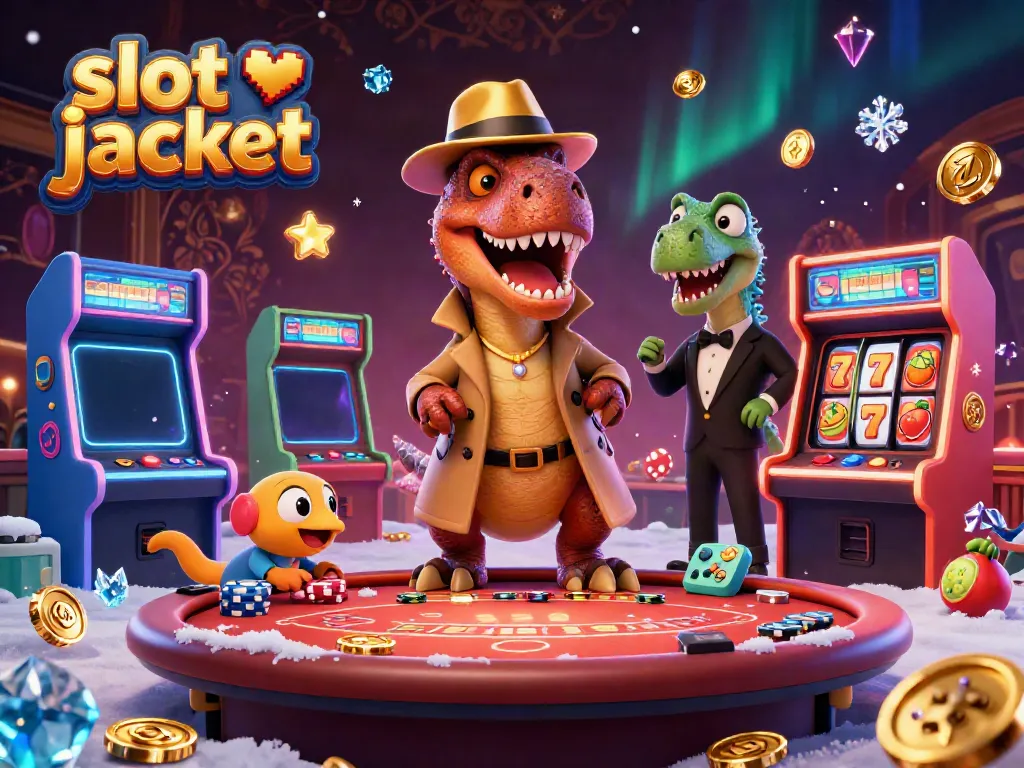 Experience the thrill of a slot jackpot with cartoon dinosaurs engaging in casino games.
