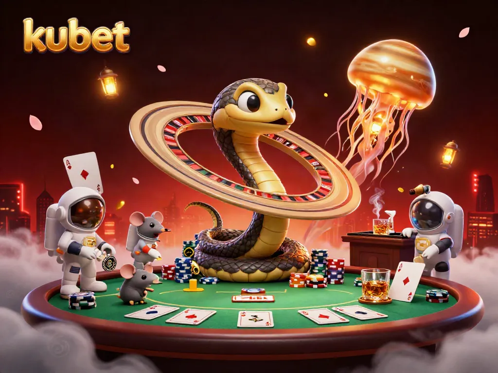 Place bets at the Kubet casino with a vibrant cosmic illustration featuring a roulette wheel.
