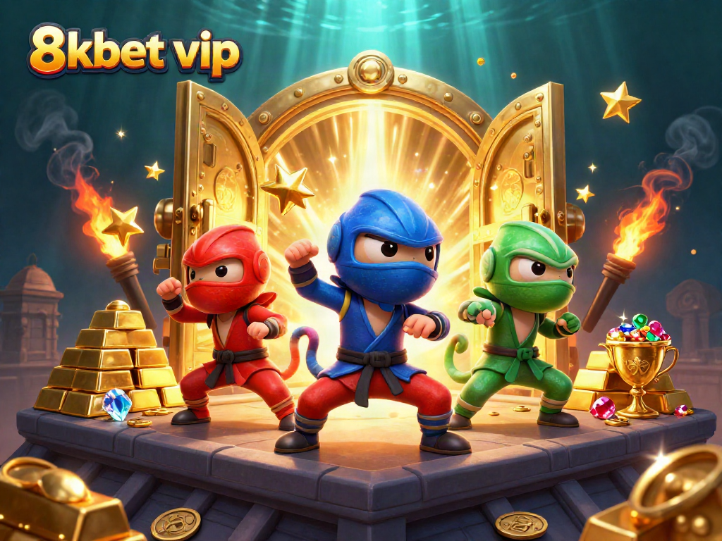 Engage with thrilling 8kbet vip action as ninja chameleons defend treasure in an ultra-detailed casino scene.