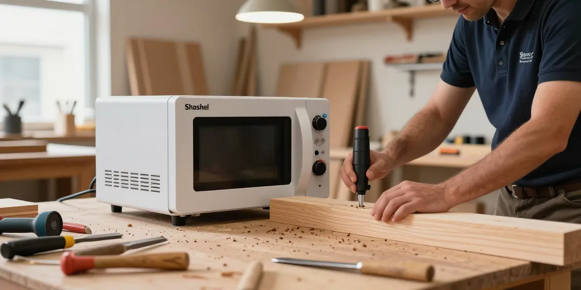 Shashel microwave device eliminating woodworms in a professional workshop.