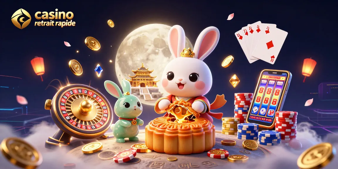 Le casino à retrait rapide lance des gains, avec un lapin lunaire et des jetons de poker.