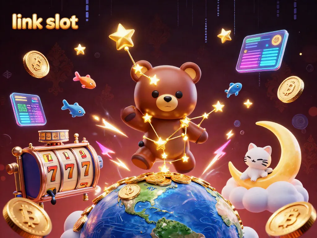 Experience the thrill of link slot gameplay with vibrant casino elements and energetic characters.