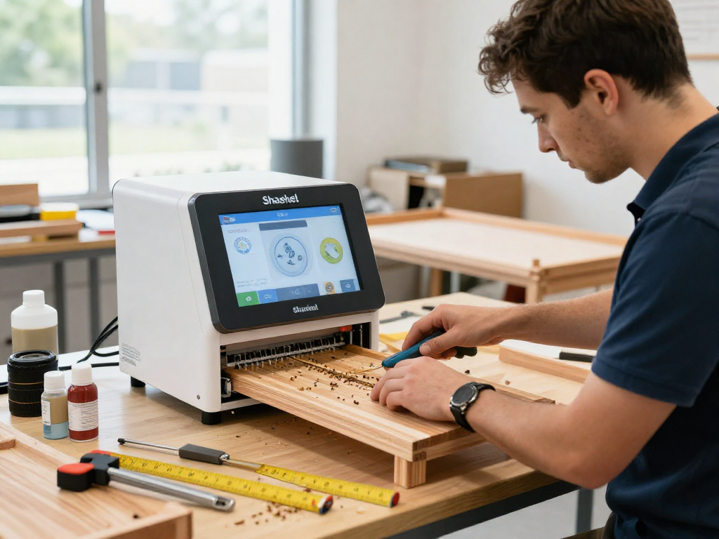 Shashel microwave equipment in a wood treatment workshop eliminating woodworms effectively.